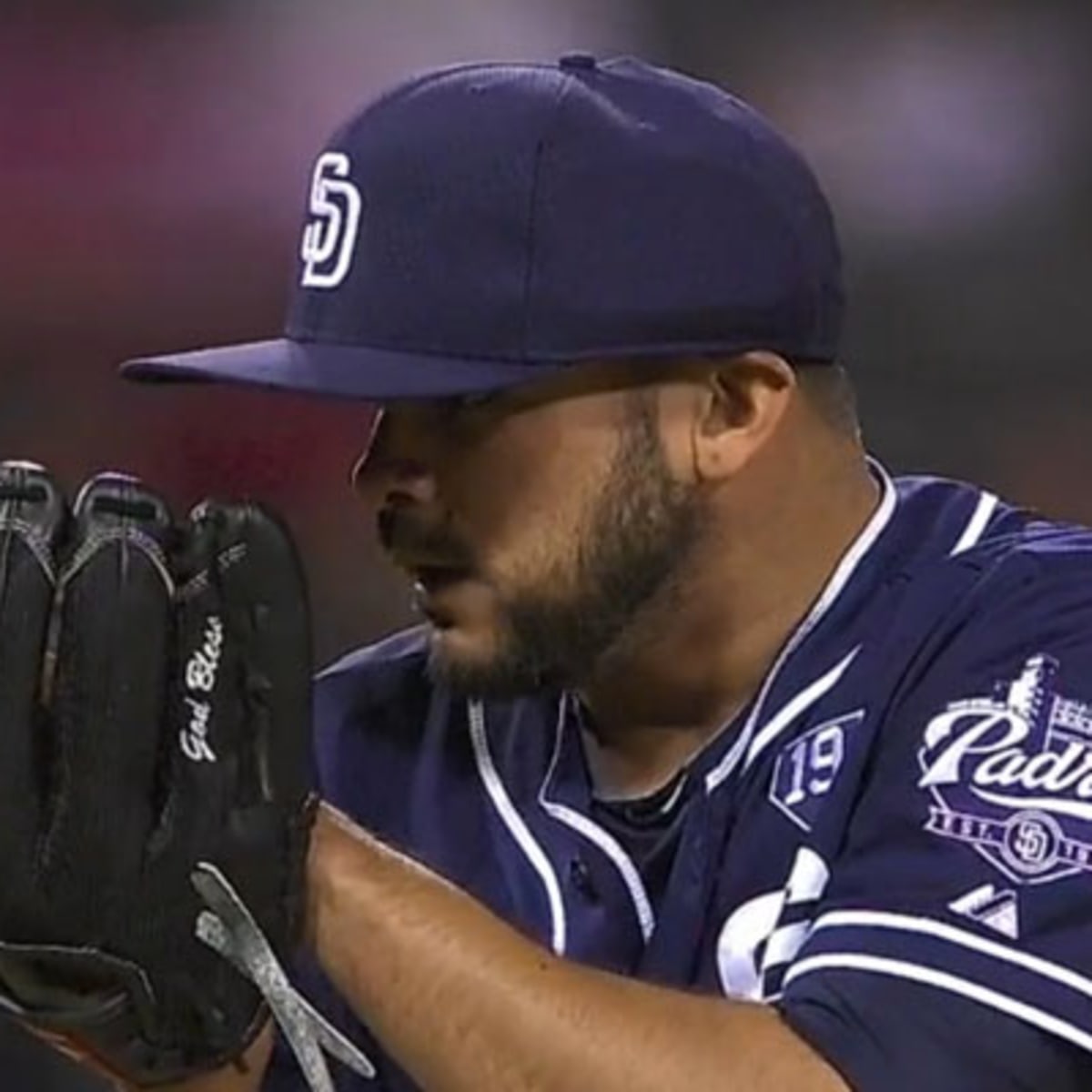 Alex Torres Wears Pitchers' Protective Cap in Relief Appearance vs