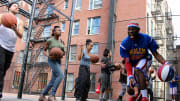 Harlem Globetrotters and Cast of Stomp Make Music with Basketballs